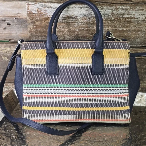 Kate Spade Navy and Colorful Striped Satchel With Crossbody Strap - Picture 2 of 7